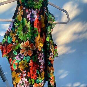 Milly Black Multicolor Floral Ruffled Blouse Size Small